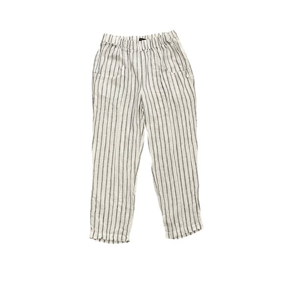 Quince 100% European Linen Tapered Ankle Pant Oatmeal & Black Stripe, M - Picture 1 of 11